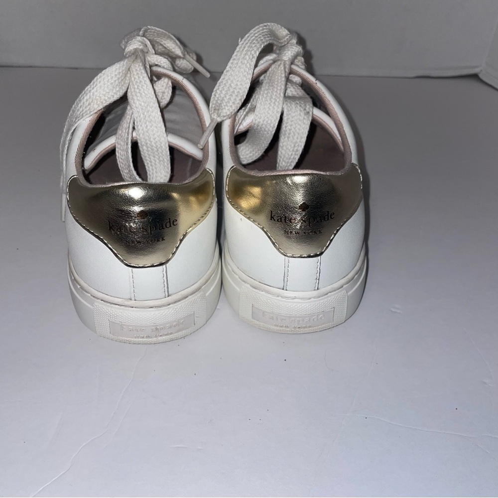 Kate Spade Angelise White‎ Gold Leather Silhouette Sneakers Tennis Shoes Sz 8.5B - Picture 3 of 6